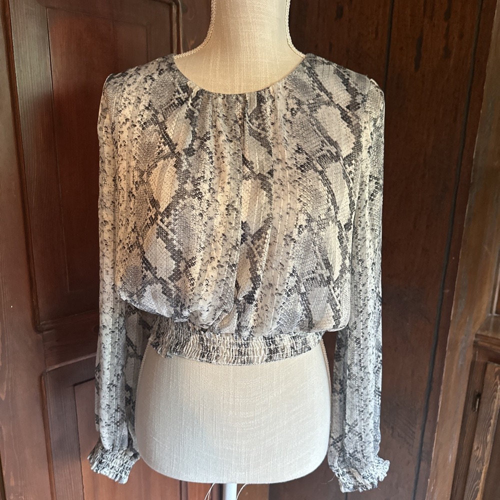 Women's the Impeccable Pig snakeskin long sleeve rouched cropped blouse Sz Small
